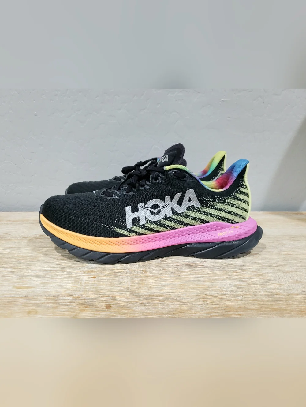 HOKA ONE ONE Men’s Mach 5 Black Rainbow/Pride Running Shoes (12D) Black/Multi